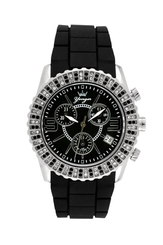 Yonger und Bresson Schwarzes Zifferblatt Schwarzes Band Uhr