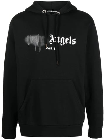 Palm Angels Paris Gespritztes Logo Schwarzer Hoodie