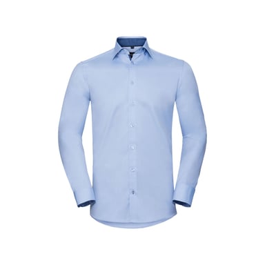 Russell - Formelles Hemd Fischgrätenstich, Kontrast für Herren Langärmlig (Hellblau/Mittelblau/Leuchtend Navy-Blau)
