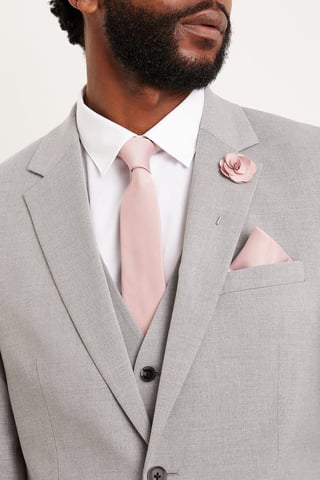 Wedding Plain Tie Set With Matching Lapel Pin