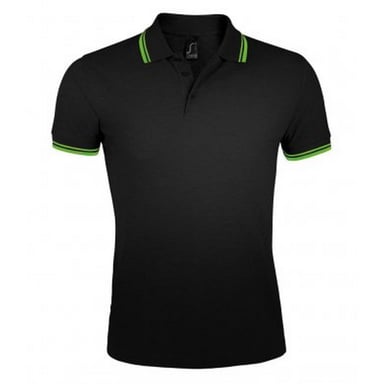 SOLS Mens Pasadena Tipped Short Sleeve Pique Polo Shirt (Schwarz/Limette)