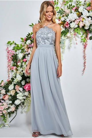 Lace Halter Neck Chiffon Skirt Dress