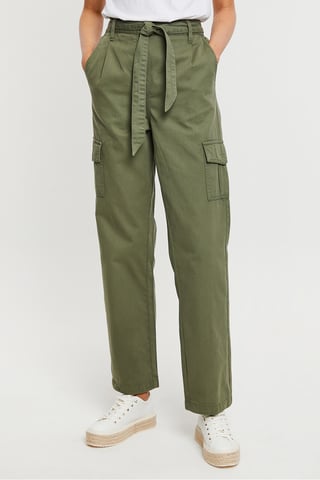 Khaki Straight Leg Cotton 'Mandy' Cargo Trousers