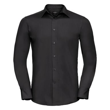 Russell Collection Popeline Herren Hemd, Langarm, pflegeleicht (Schwarz)