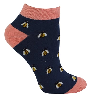 Damen Bambus Trainer Socken | Miss Sparrow | Atmungsaktive Low Cut Socken für Frauen - Honey Bees (Navy)