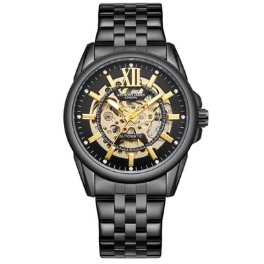 Montre de luxe pour hommes Anthony James Squelette noir automatique