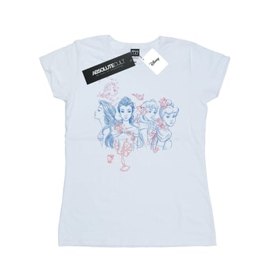 Disney Damen/Damen Prinzessin Sketch T-Shirt aus Baumwolle (Weiß)