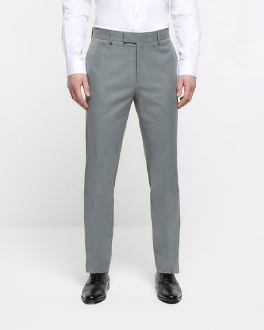 River Island Mens Suit Trousers Grey Slim Fit Twill