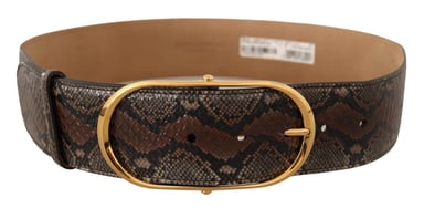 Dolce & Gabbana Women's Brown Exotic Leather Gold Oval Buckle Belt