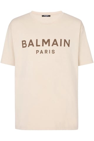 Balmain Braunes T-Shirt mit Logodruck in Elfenbeinbraun