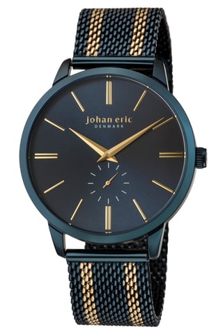 Johan eric: kolding, stainless steel blue watch with stainless steel mesh strap