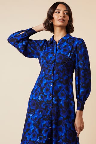 Petite Blue Floral Midi Shirt Dress