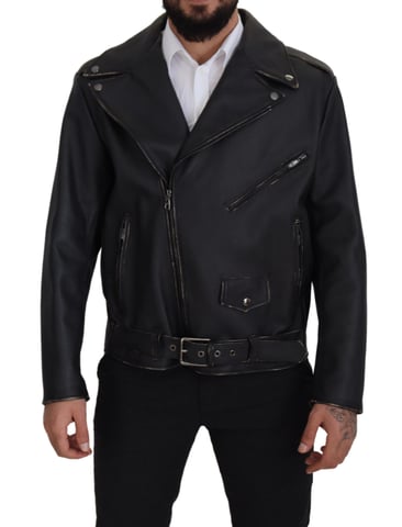 Dolce & Gabbana Schwarze Leder Bikerjacke mit Reißverschluss für Herren