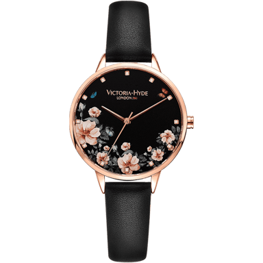 VICTORIA HYDE Uhr Green Park Flower Leder, schwarz