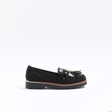 River Island Womens Loafers Black Wide Fit Embossed