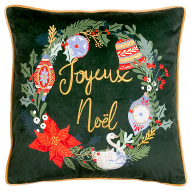 furn. Deck The Halls Embroidered Piped Velvet Cushion Cover