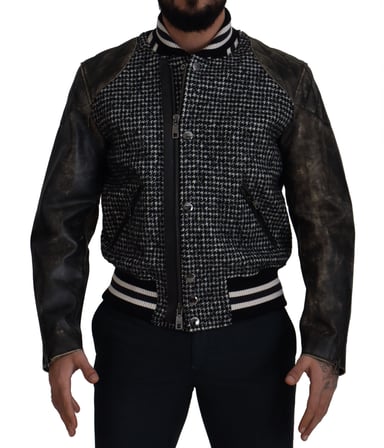 Dolce & Gabbana Schwarze Hahnentritt Polyester Bomberjacke für Herren