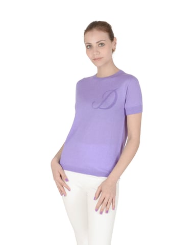 Crown Of Edinburgh Cashmere Short Sleeve Art 003 Lilas Lettre D