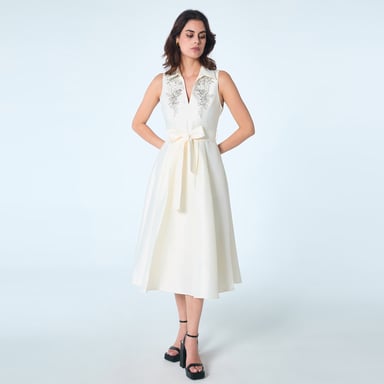 Fit-and-Flare-Cocktailkleid aus Taft mit Perlenbesatz