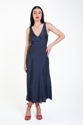 Marineblaues Midi-Slipkleid aus Satin