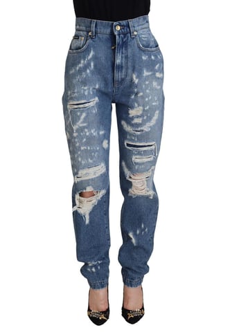 Dolce & Gabbana Damen Blaue Gewaschene Baumwollzerfledderte Jeans
