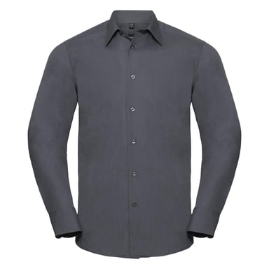 Russell Collection Popeline Herren Hemd, Langarm, pflegeleicht (Grau)