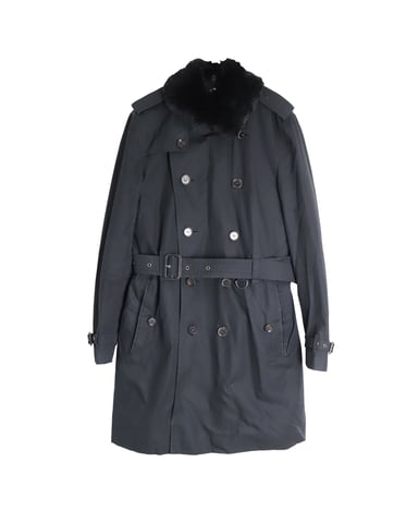 Burberry Doppelt knöpfbarer Trenchcoat mit Fellbesatzkragen aus schwarzer Baumwolle
