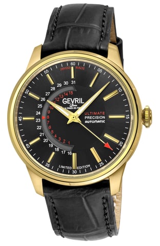 Gevril Herren Guggenheim Sellita SW220 Custom Datum Rad echte italienische handgefertigte schwarze Lederuhr