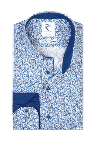 R2 Cut Away Collar Lon Gsleeved Shirt Blue Floral
