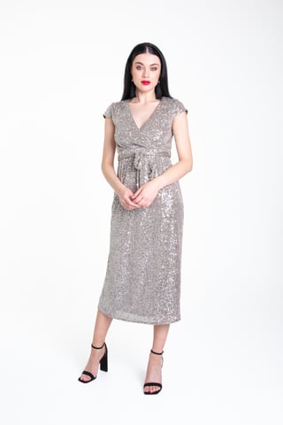 Midi-Wickelkleid mit Paillettengürtel