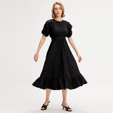 Trapezkleid mit gepufften Ärmeln