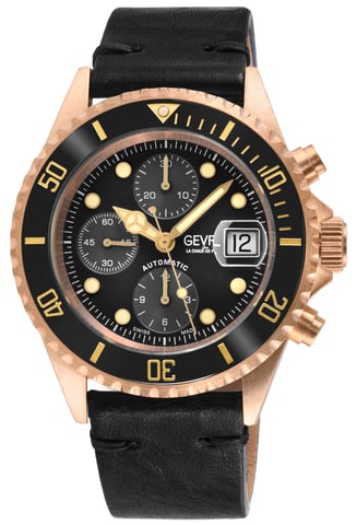 Gevril Herren Wall Street Schweizer Automatik ETA 7750 Keramik Lünette, echte handgefertigte italienische Lederuhr