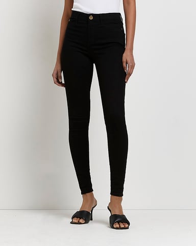 River Island Womens Skinny Jeans Black Molly Mid Rise