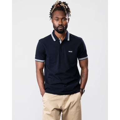 BOSS Paddy Contrast Logo Organic Cotton Polo Shirt - Dark Blue