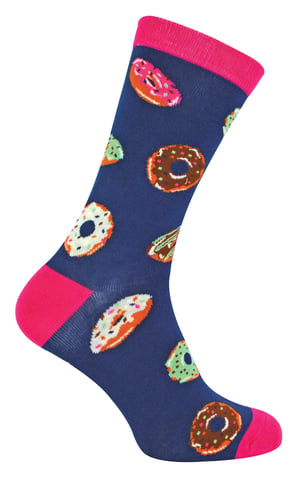 Herr Heron - Herren Bambus Socken | Neuheit Funky Socken | Gemusterte Argyle gestreifte Socken | Atmungsaktiv weich | Geschenke für ihn - Donuts (Navy)