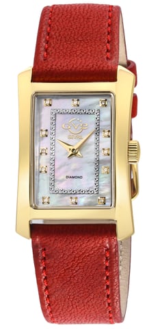 GV2 Womens Luino Diamant Weiß MOP Zifferblatt, Schweizer Quarz Echtes Italienisches Leder Rot Uhr