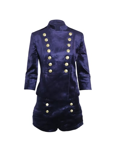 Pierre Balmain Militärblazer und Shorts-Set aus blauer Samt
