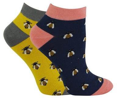 2 Paar Multipack Damen Bambus Trainer Socken | Miss Sparrow | Atmungsaktive Neuheit Tiermuster Socken - Honigbienen