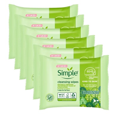 Simple Kind to Skin, Cleansing Wipes For Sensitive Skins, 6x 25 Wipes