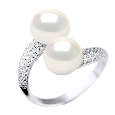 Ring YOU AND ME 2 Wasserperlen Schmuck Sweet White 9-10 mm 925