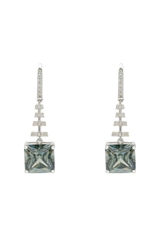 Boucles d'oreilles pendantes spirales carrées en cristal péridot vert argent