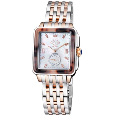 GV2 Bari Tortoise Frauen Mutter der Perle Zifferblatt zwei Tone IP Rose Gold Armband Schweizer Quarz-Diamant-Uhr