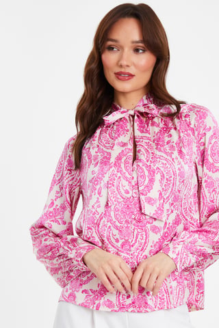Pink Paisley Print Satin Shirt