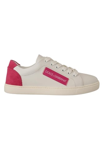 Dolce & Gabbana Women's White Pink Leather Low Top Sneakers  Shoes