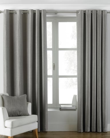 Atlantic Twill Woven Eyelet Curtains in Grey