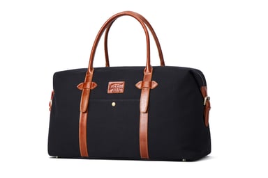 Hautton Leather Black Canvass And Tan Leather Mix Holdall 19.0" Central Zip Compartment Adjustable Shoulder Strap