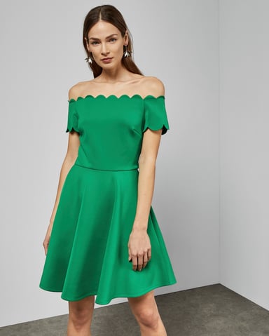 Robe patineuse festonnée vert vif Fellama Bardot Ted Baker