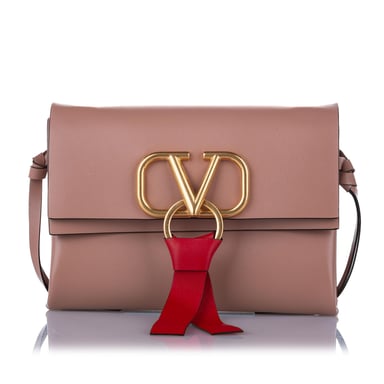Vintage Valentino VRing Leather Crossbody Bag Pink