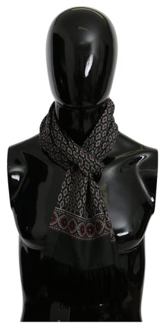 Dolce & Gabbana - Écharpe en soie à franges baroques vertes pour hommes