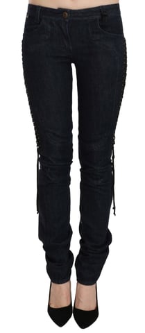 Just Cavalli Pantalon skinny noir à taille basse pour femme Pantalon à cordons tressés